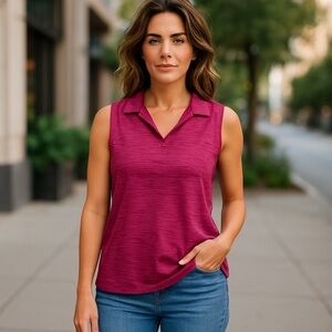 Lady Hagen Women's Large Pink Stretch Sleeveless Athletic Sport Golf Polo